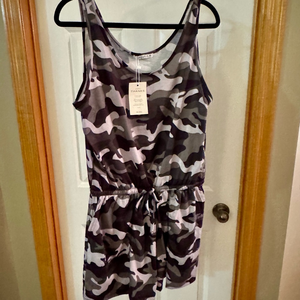 Black and Gray Camouflage  -Sleeveless Romper